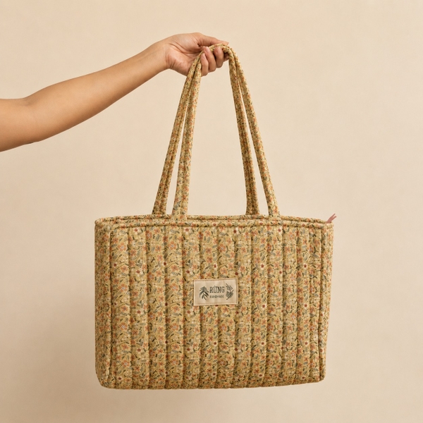 RỪNG HANDMADE - ‘Tiny Flower in Mustard' Quilted Tote Bag