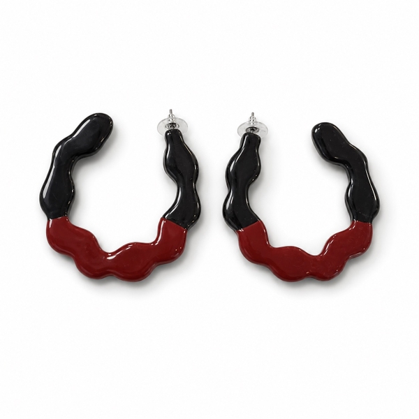 AZIET -  Buffalo Horn & Lacquer Wavy Hoops Earrings in Black & Red