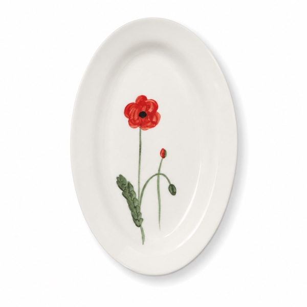 BAT TRANG -  Ceramic Oval Plate With Red Flower