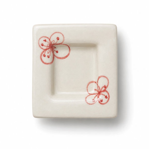BAT TRANG - Ceramic Square Sauce Bowl in Red Floral