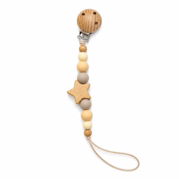 Baby Silicon Pacifier Holder - Star in Beige