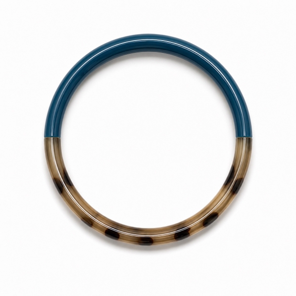 AZIET - Buffalo Horn & Lacquer Round Bracelet in Ocean Blue & Leopard