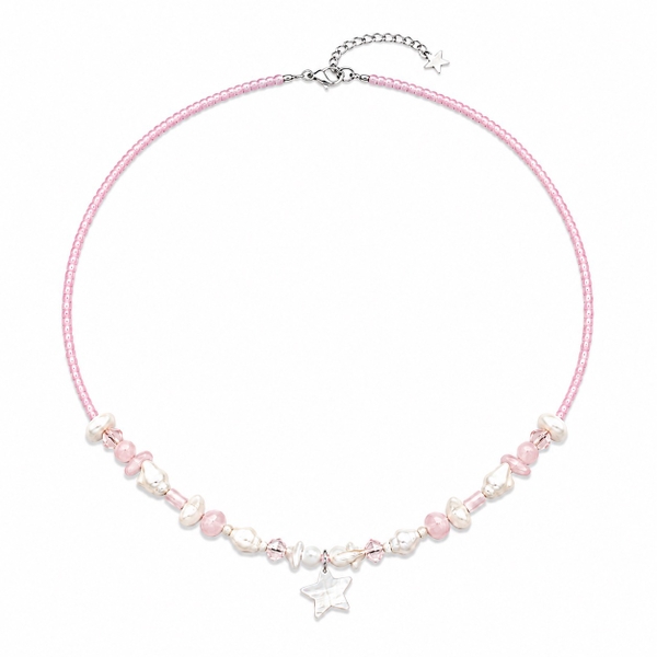 MERMAID - 'Azure - Pink' Natural Gemstone & Glass Bead Necklace
