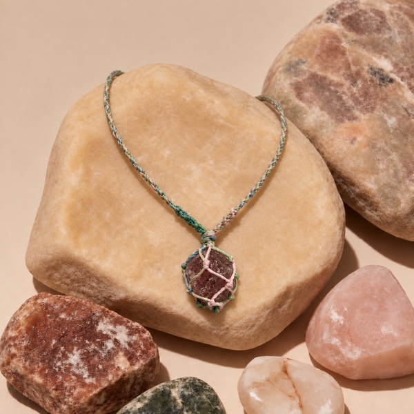 MERAKI TOWN - Single Stone Necklace in Strawberry Quartz