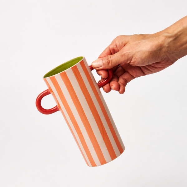 BÁT TRÀNG CERAMIC - Orange Stripped Vase With Orange Handle