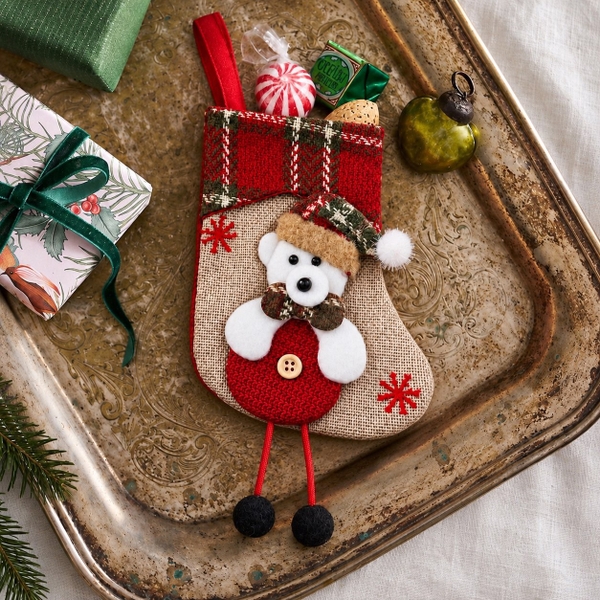 CHRISTMAS - Small Wool Stocking in White Bear
