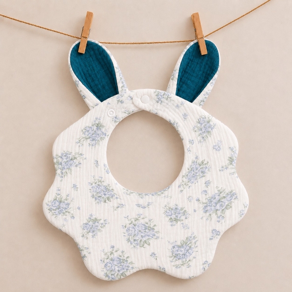 KID & BABY - Muslin Bunny Bib in Blue Flower