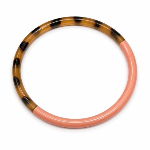 AZIET -  Buffalo Horn & Lacquer Round Bracelet in Salmon & Leopard