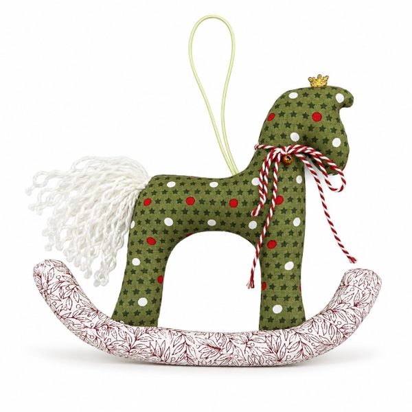 RUNG HANDMADE - 'Red & White Dot in Star Green' Fabric Rocking Horse Charm