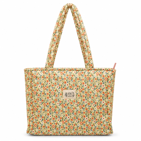 RUNG HANDMADE - ‘Tiny Flower in Mustard' Quilted Tote Bag