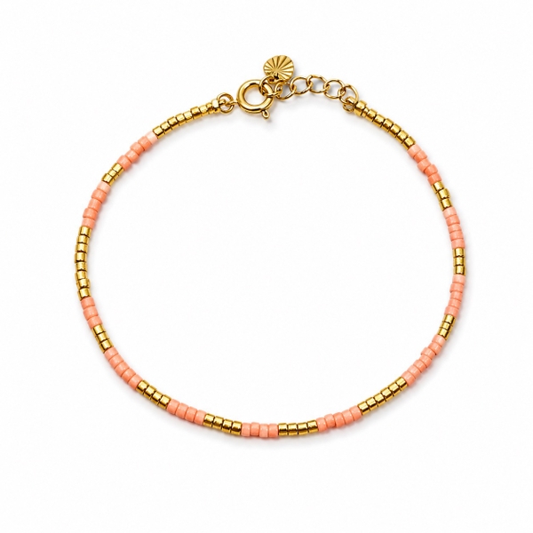 HUMANITY HANOI -  Peach & 24K Gold Plated Bead Bracelet