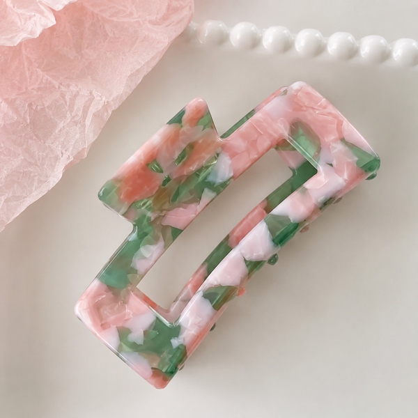 HAIR ACCESSORY - Rectangle Hair Claw in Sage & Pink Mosaic