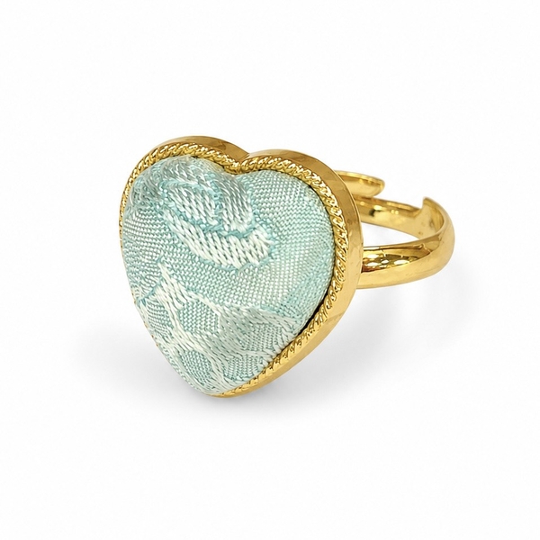 MỘC SAN - 16K Gold Plated & Silk Ring in Mint Green Heart