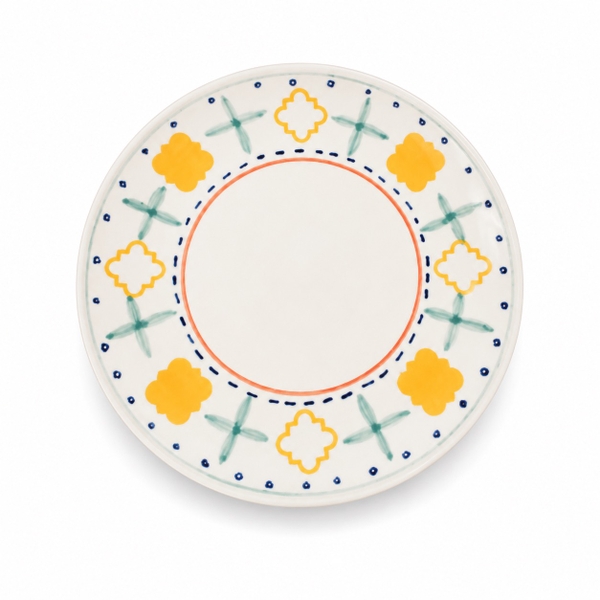 BAT TRANG -  Ceramic Round Plate With Green & Yellow Pattern
