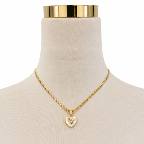 ROUGE - 18K Gold Plated Necklace With Mother Of Pearl Heart Pendant