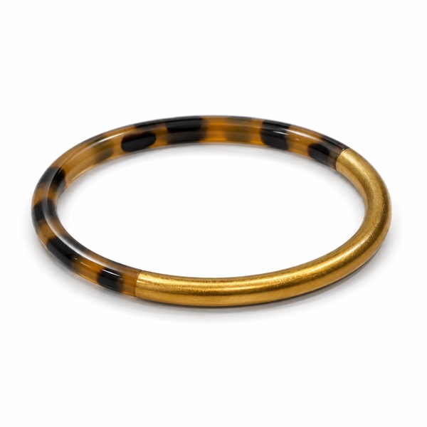 AZIET -  Buffalo Horn & Lacquer Round Bracelet in Gold & Leopard