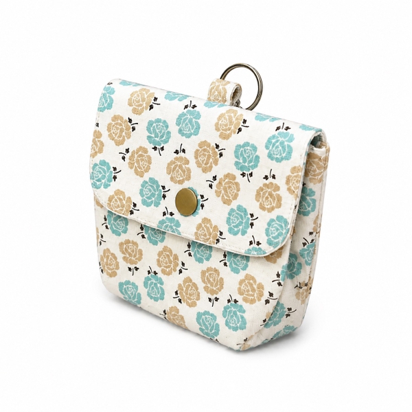 RUNG HANDMADE - 'Brown & Green Rose' Wallet Keychain With Flap