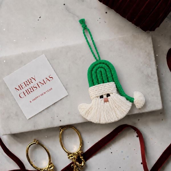 CHRISTMAS - Macrame Ornament in Green Santa