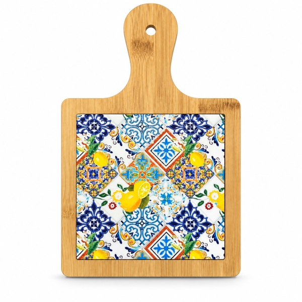 BÁT TRÀNG CERAMIC - Wood & Ceramic Pot Holder In Lemon & Pattern