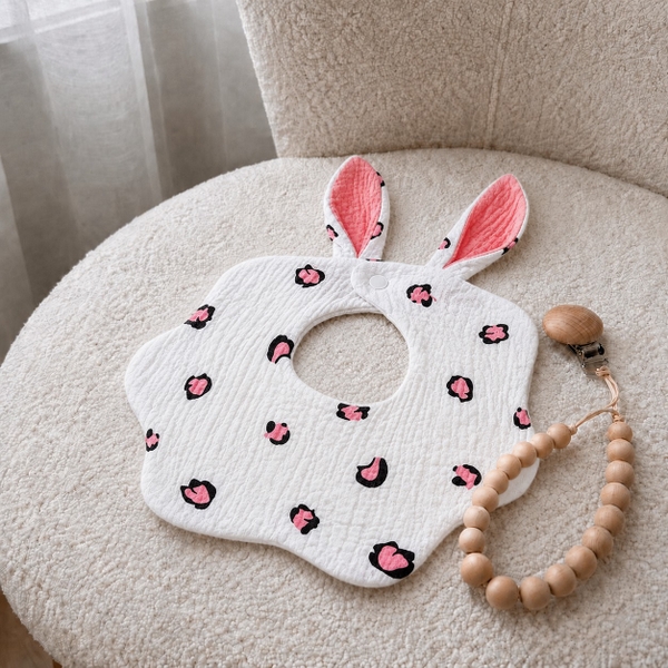 KID & BABY - Muslin Bunny Bib in Pink Panther