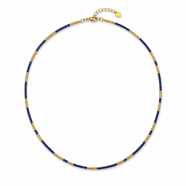 HUMANITY HANOI -  Navy & 24K Gold Plated Bead Necklace