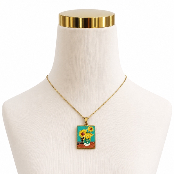 ROUGE - 18K Gold Plated Necklace With Sunflower Panting Pendant