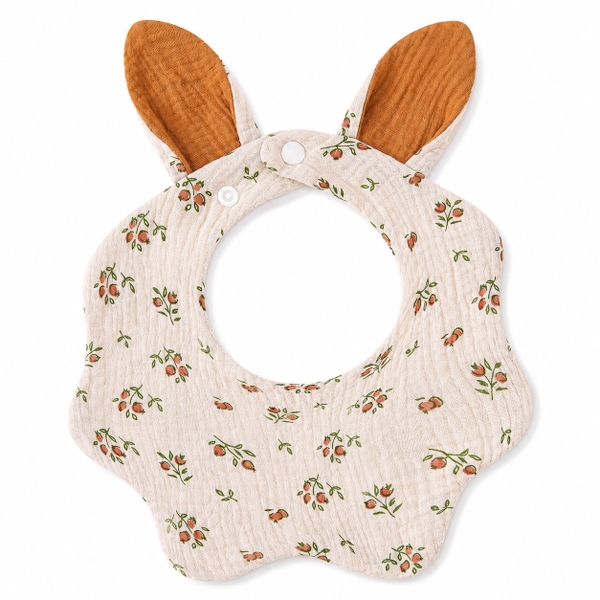 KID & BABY - Muslin Bunny Bib in Tiny Brown Flower