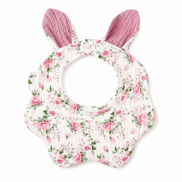 KID & BABY - Muslin Bunny Bib in Vintage Pink Rose