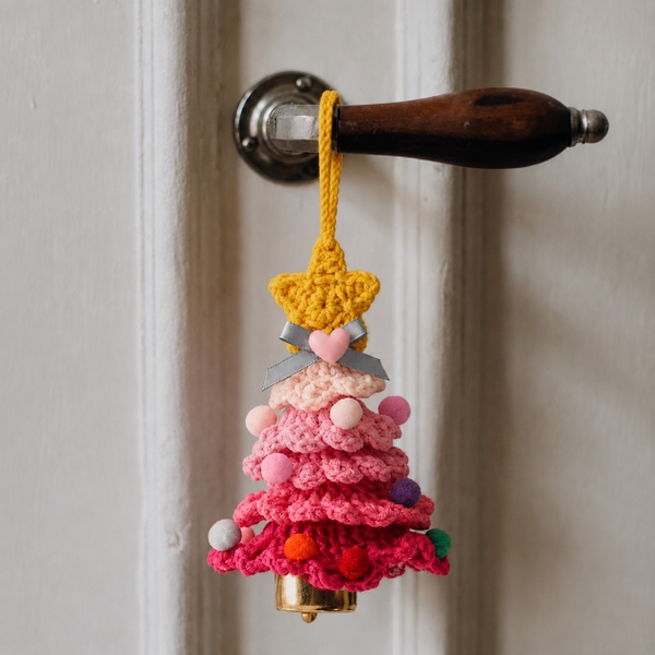 Macrame CHRISTMAS Ornament - CHRISTMAS Tree With Bell in Pink