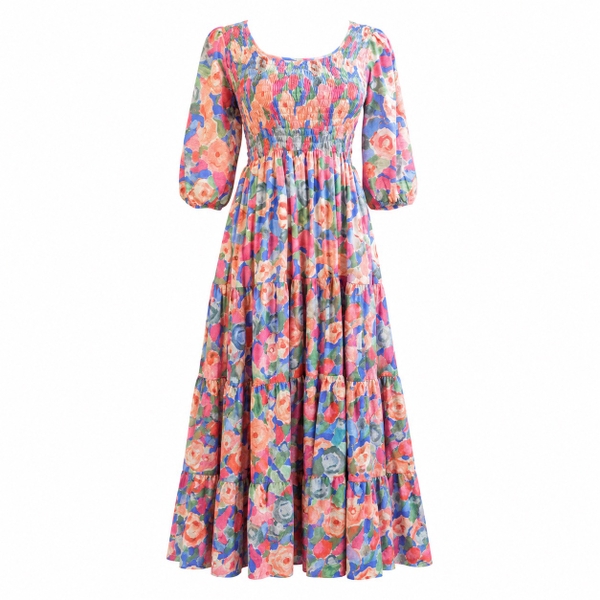 HUMANITY HANOI -  Back Bow Maxi Dress in Pink Floral