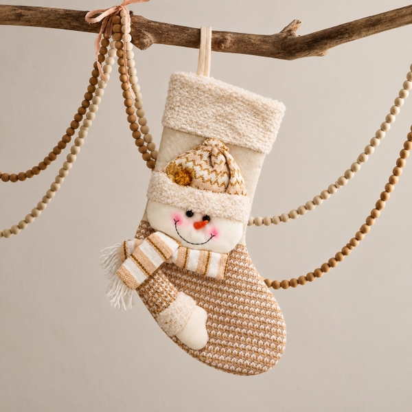CHRISTMAS - Large Wool Stocking in Gold Snowman
