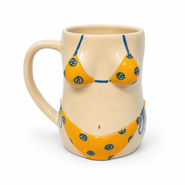 MEOW POTTERY - Bikini Mug in Orange With Blue Dots