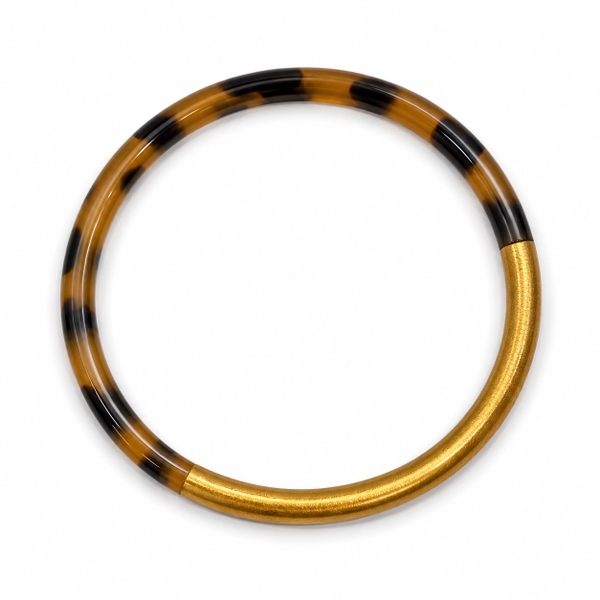 AZIET -  Buffalo Horn & Lacquer Round Bracelet in Gold & Leopard