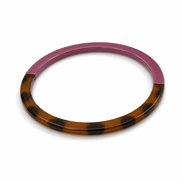 AZIET - Buffalo Horn & Lacquer Slim Bracelet in Mauve & Leopard