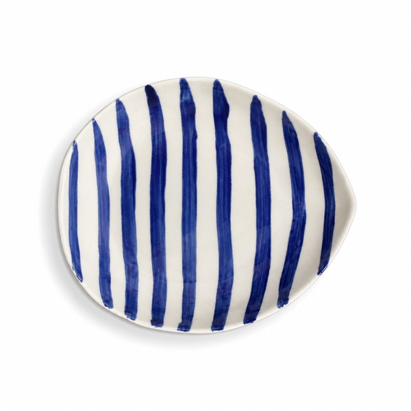 BAT TRANG -  Ceramic Oval Plate in Striped Navy