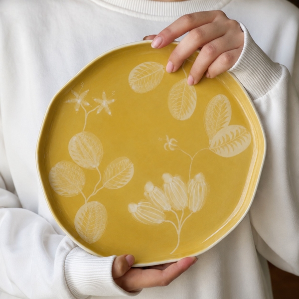 BÁT TRÀNG CERAMIC - Medium Round Plate in Yellow