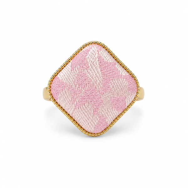 MỘC SAN - 16K Gold Plated & Silk Ring in Pink Rhombus