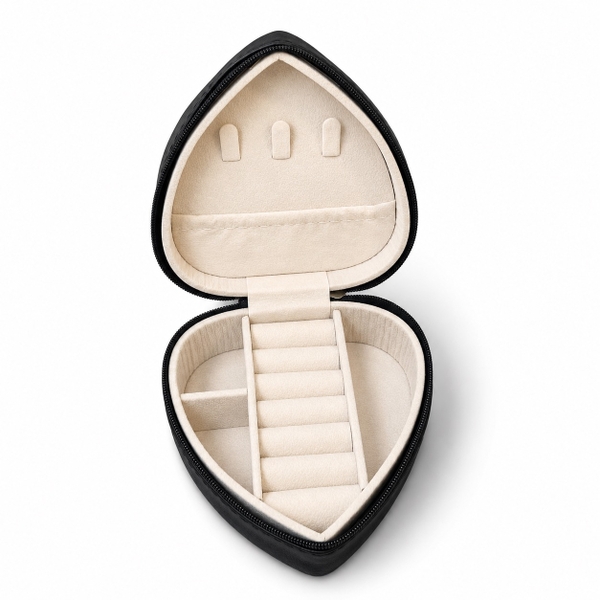Heart Jewelry Box in Black Satin With Crystal Stud