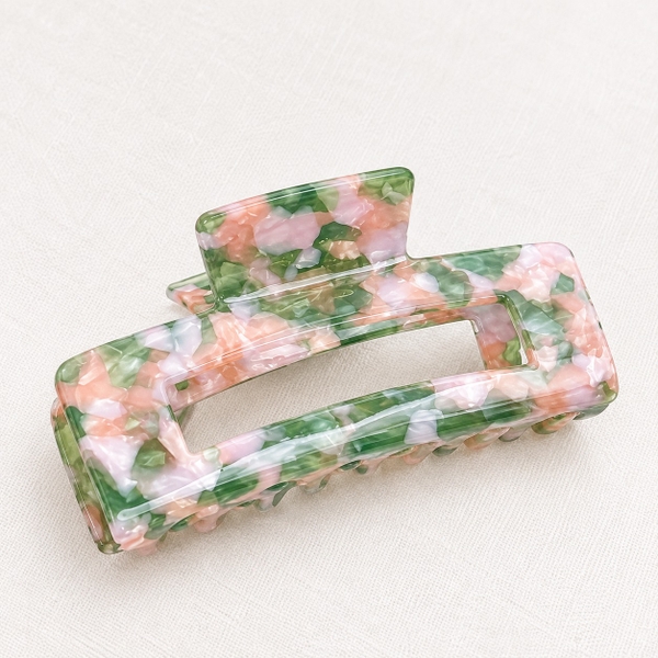 HAIR ACCESSORY - Rectangle Hair Claw in Sage & Pink Mosaic