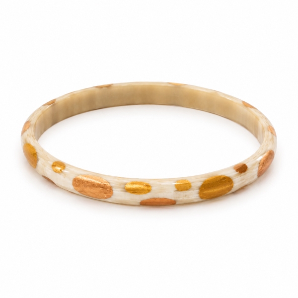 AZIET -  Buffalo Horn & Lacquer Small Flat Bracelet in White With Gold Polka Dots