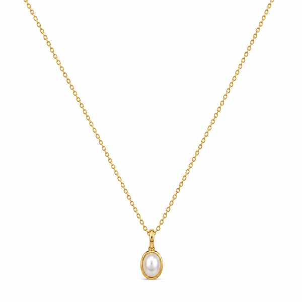 ROUGE - 18K Gold Plated Necklace With Single Pearl Pendant