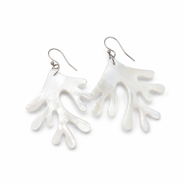 AZIET -  Buffalo Horn & Lacquer Coral Earrings in White