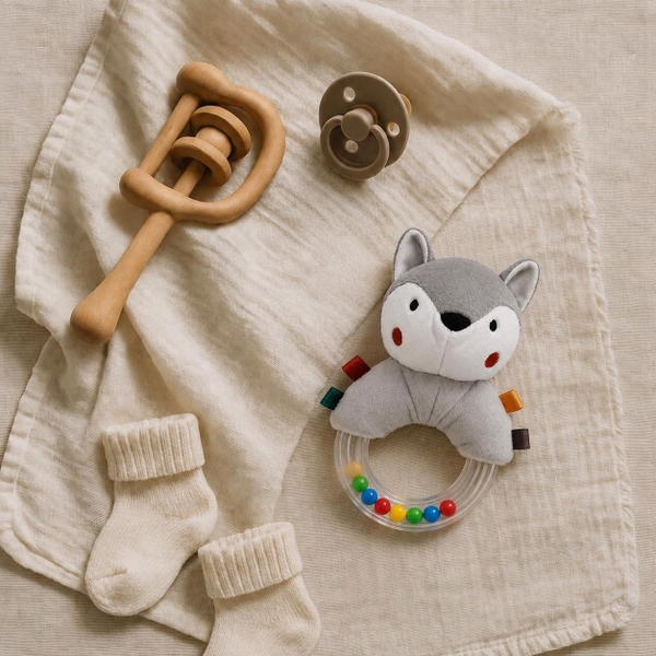 KID & BABY - Cotton Rattle in Fox With Colorful Ball