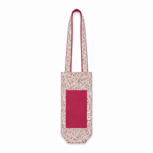 RUNG HANDMADE - 'Grey & Red Flower' Fabric Bottle Holder
