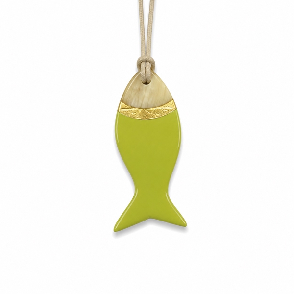 AZIET -  Buffalo Horn & Lacquer Necklace In Fish Pendant