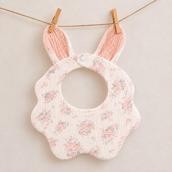 KID & BABY - Muslin Bunny Bib in Pastel Pink Rose