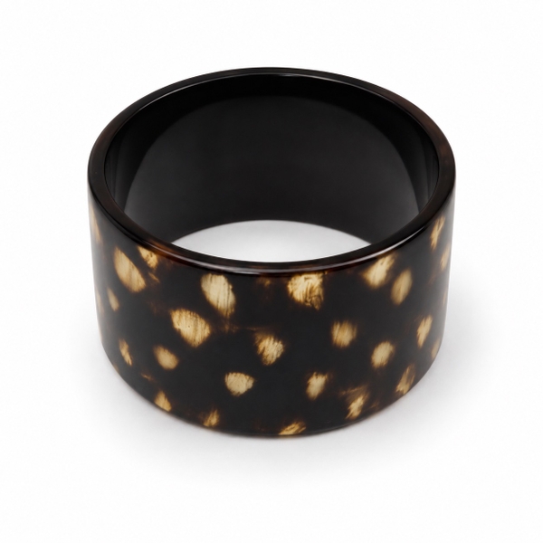 AZIET -  Buffalo Horn & Lacquer Large Flat Bracelet in Black With Beige Dot