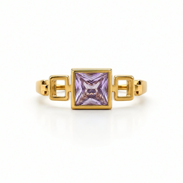 ROUGE - 18K Gold Plated Square Lilac Stone Ring