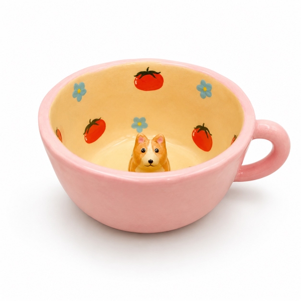 LINDO CRAFTS - Pink Mug With Tomato & Shiba Inside