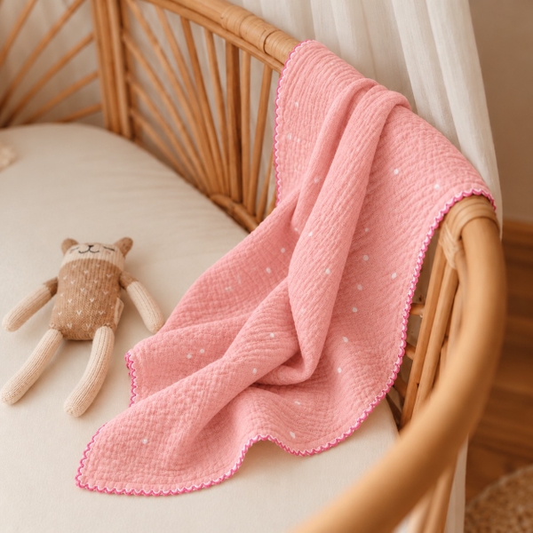 KID & BABY - Muslin Blanket in Pink Polka Dot